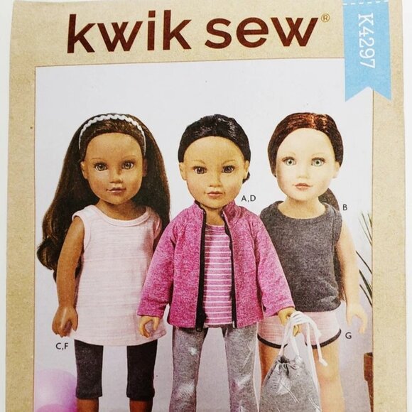 Kwik Sew K4297 18" Athleisure Doll Clothes Sewing Pattern - Picture 2 of 3